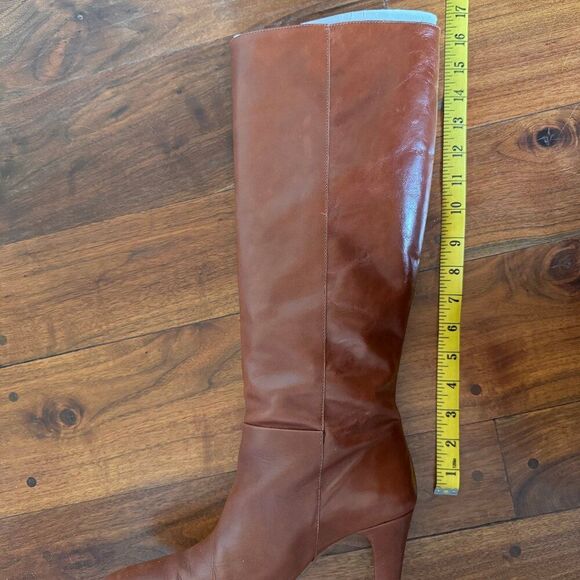 Zara Knee High Mid Height Brown Leather Heeled Boots - Picture 9 of 9